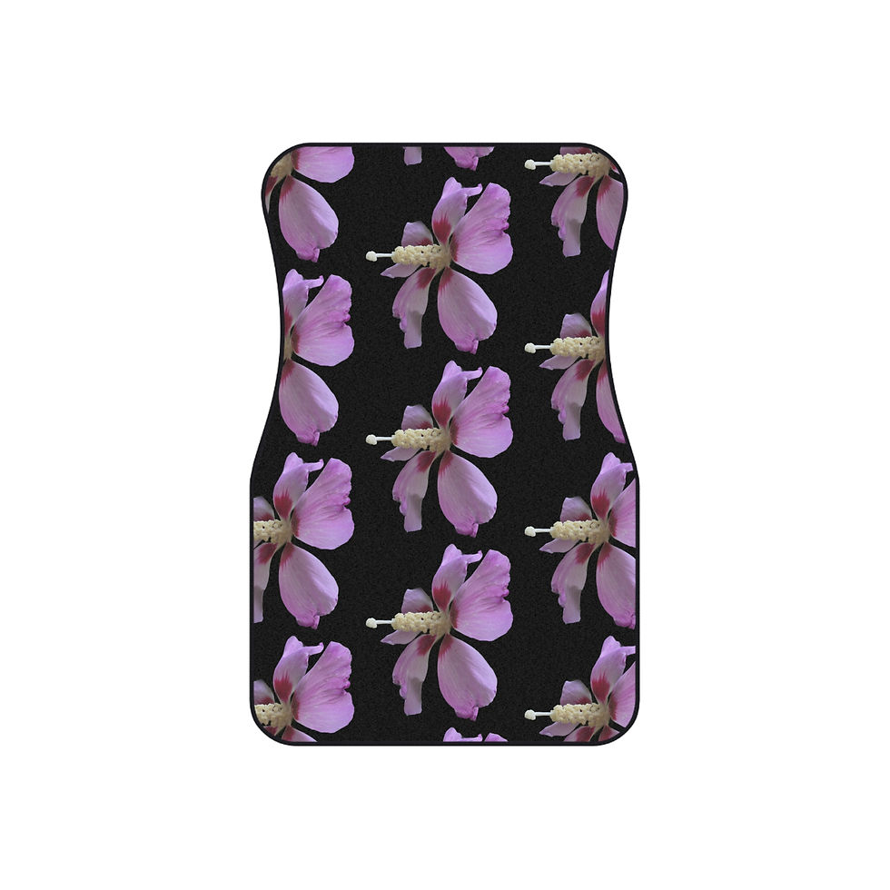 Thumbnail: Floral Pink Hibiscus Car Mats (2x Front) Black Background Tropical Flowers