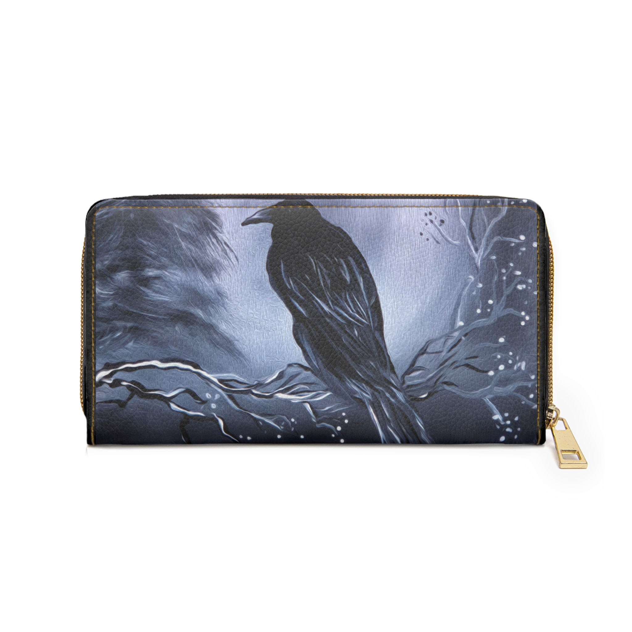 Raven Night Zipper Wallet Gothic Bird Moonlight Winter Trees Forest Halloween