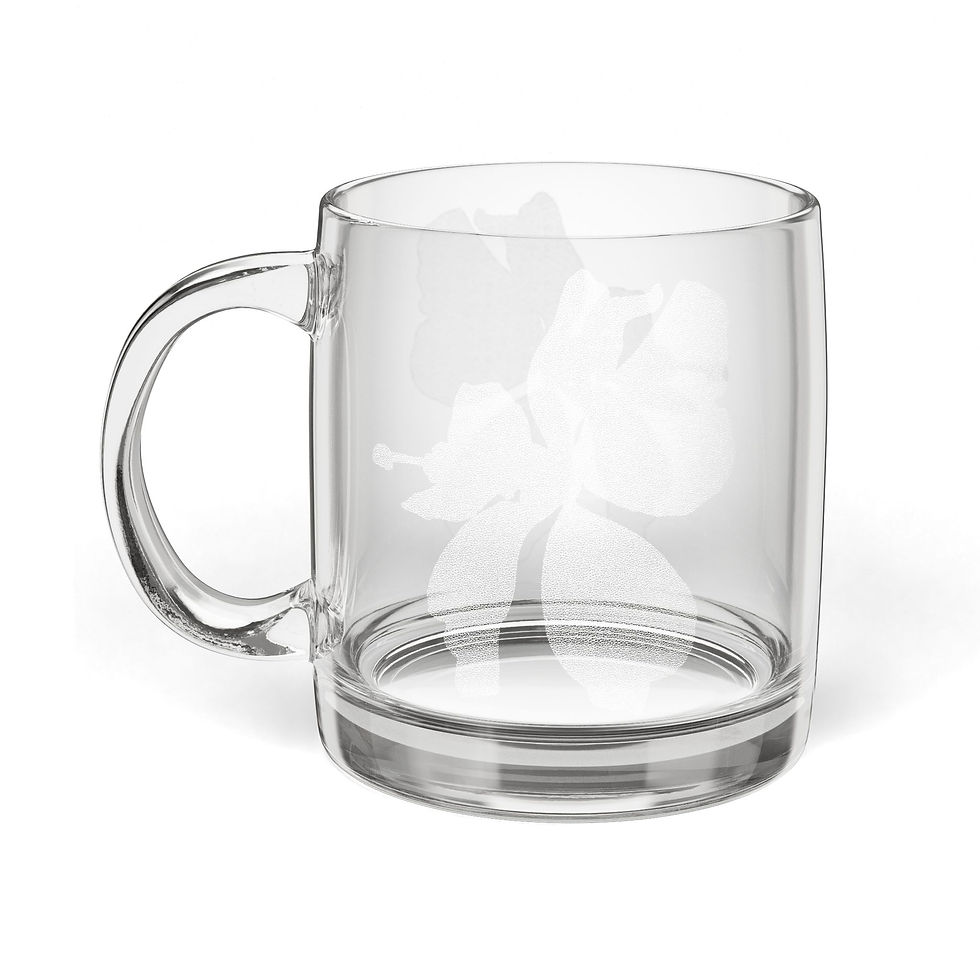 Thumbnail: Engraved Glass Coffee Mug Hibiscus Flower 12.25oz Floral Design
