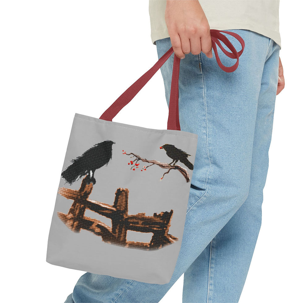 Thumbnail: Raven Fence Tote Bag Crow Branch Berries Art Canvas Shopper Gothic Melody Lane