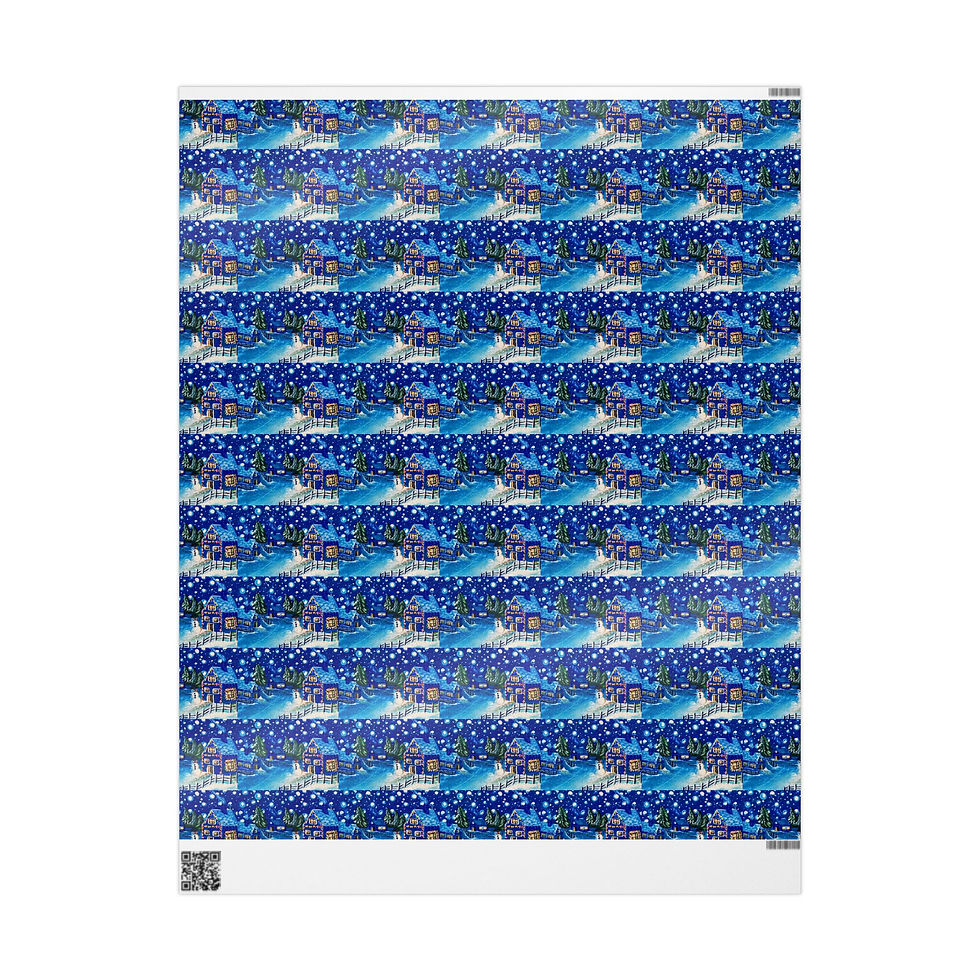 Thumbnail: Night Time Winter Village Wrapping Paper – Snowy Blue Holiday Gift Wrap