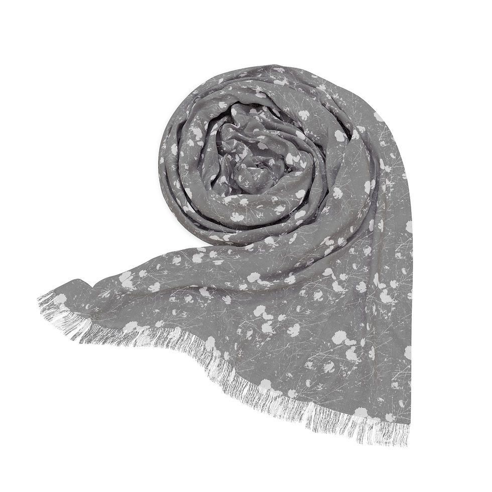 Thumbnail: White Floral Flower and Twig Scarf Lightweight Winter Accessory by Melody Lane