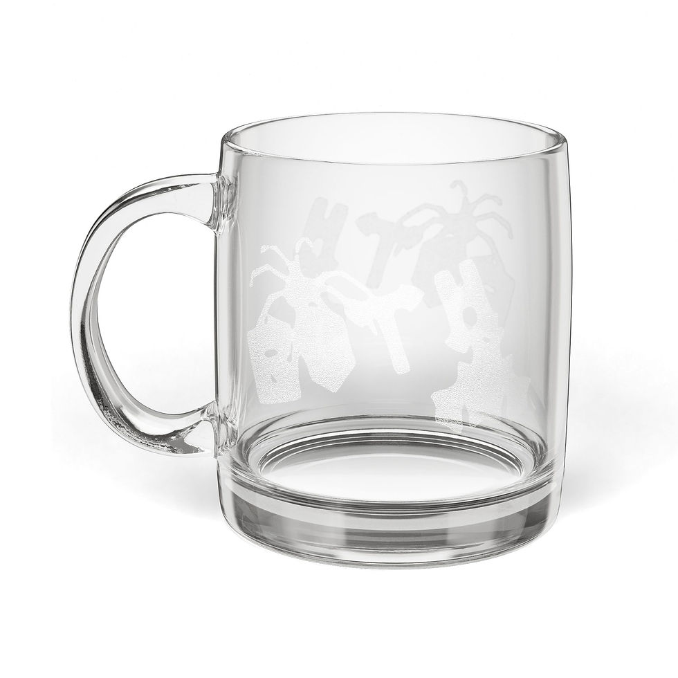 Thumbnail: Engraved Glass Coffee Mug — 12.25 oz Clear Espresso Cup Goth Spider Bat
