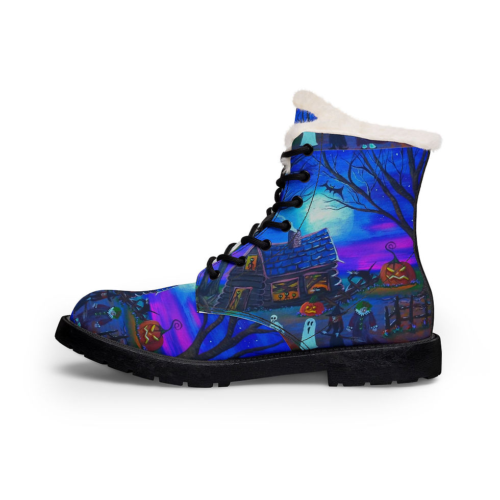 Thumbnail: Halloween Haunted House Fur-Lined Leather Boots Men's Trick or Treat
