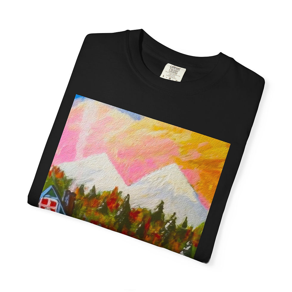 Thumbnail: Mountain Lake Cabin Landscape Unisex T-Shirt Cozy River Forest by Melody Lane