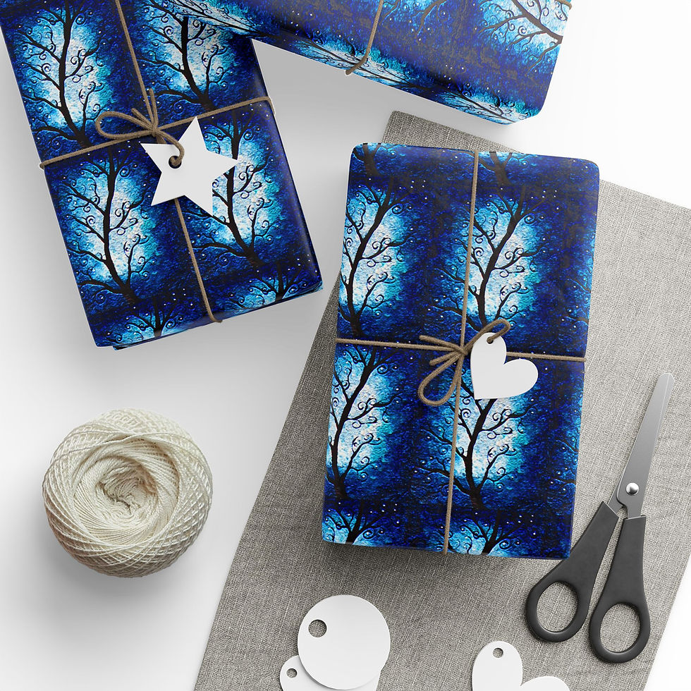 Thumbnail: Blue Winter Tree Wrapping Paper – Snowy Branch Holiday Gift Wrap (Premium Roll)