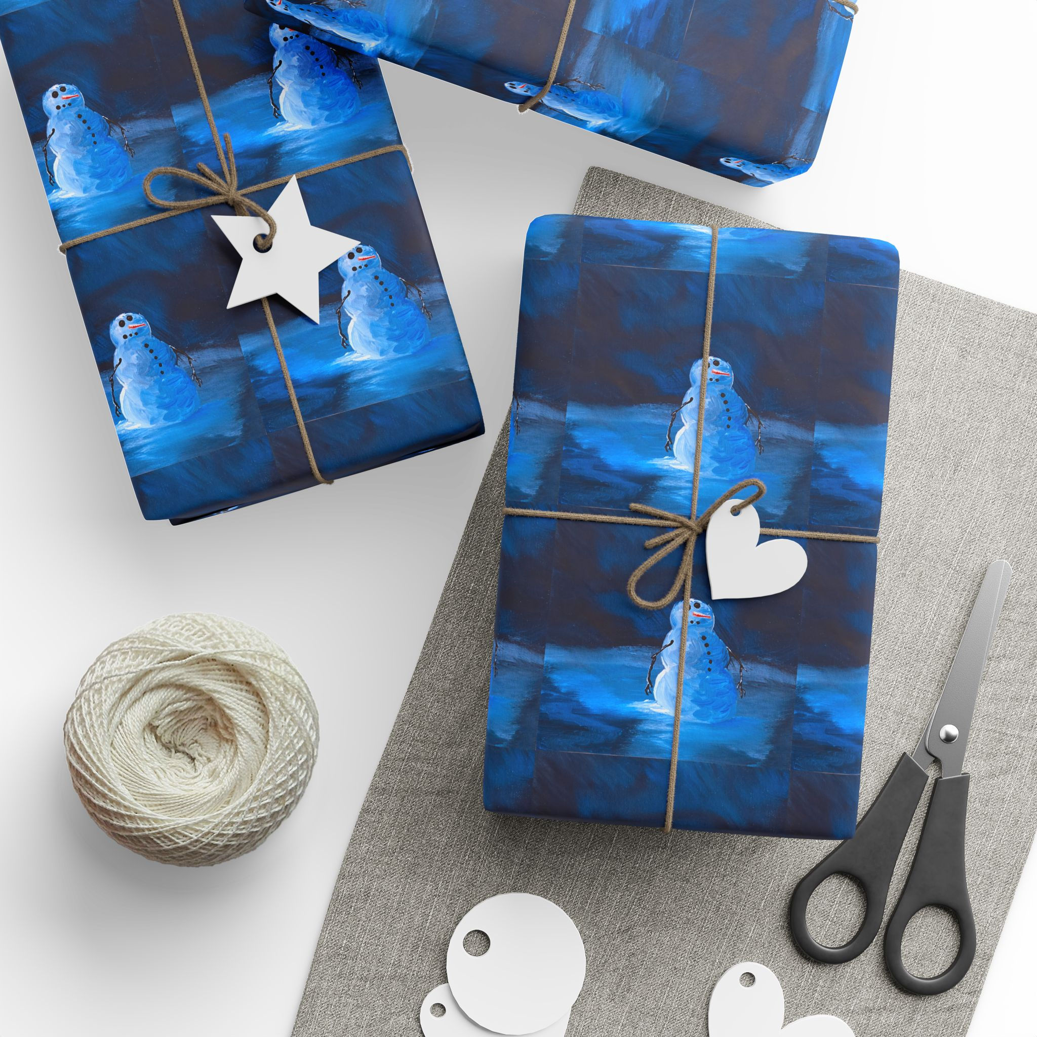 Wrapping Paper — Deep Blue Ice Snowman Winter Icy Pattern Gift Wrap