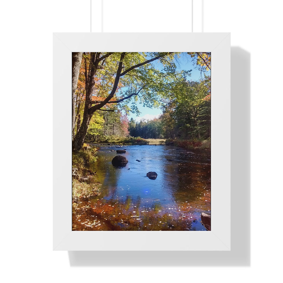 Thumbnail: Framed Vertical Poster Tranquil Forest River Autumn Maine Landscape Wall Art 