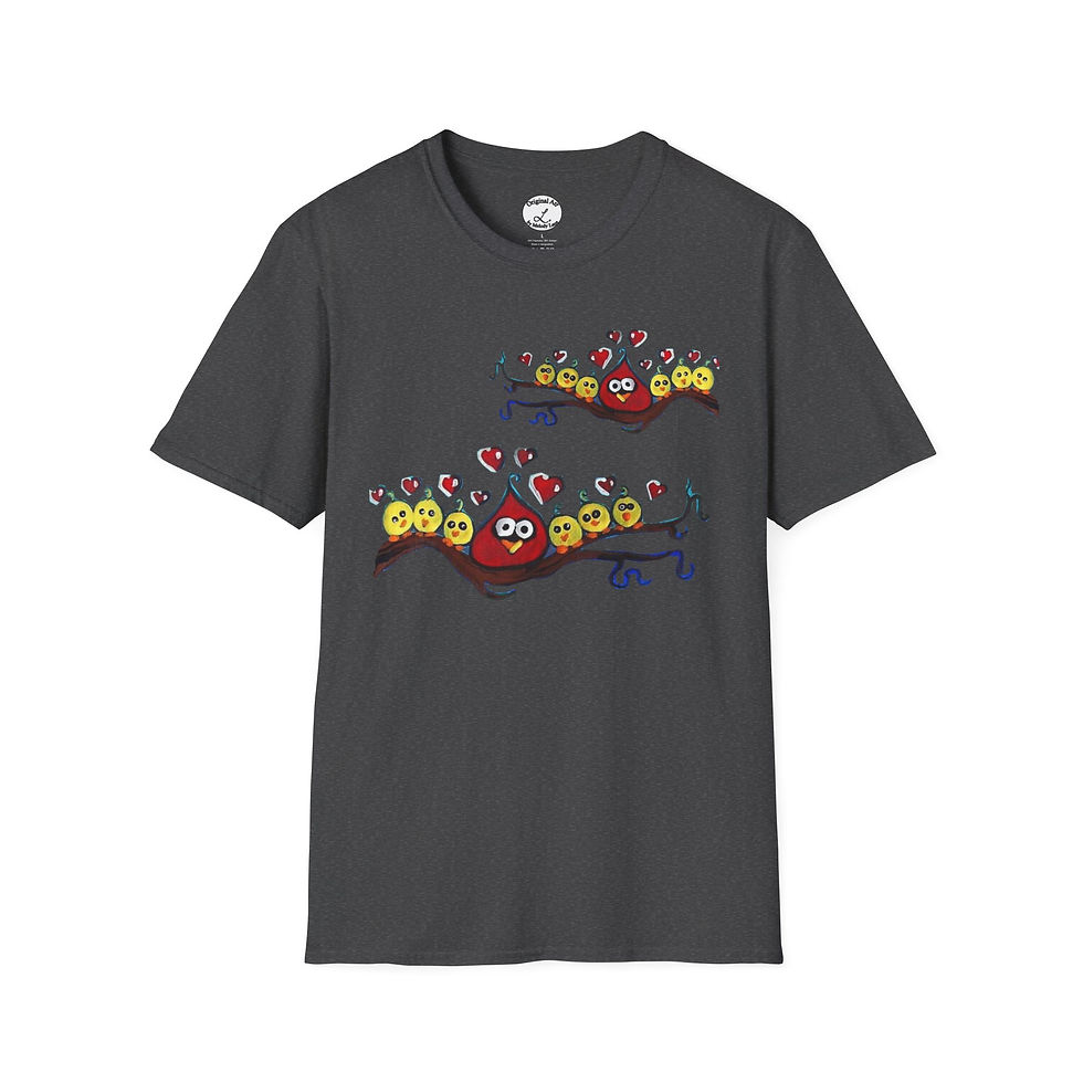 Thumbnail: Cartoon Teardrop Love Birds T-Shirt Hearts momma and babies By Melody Lane 