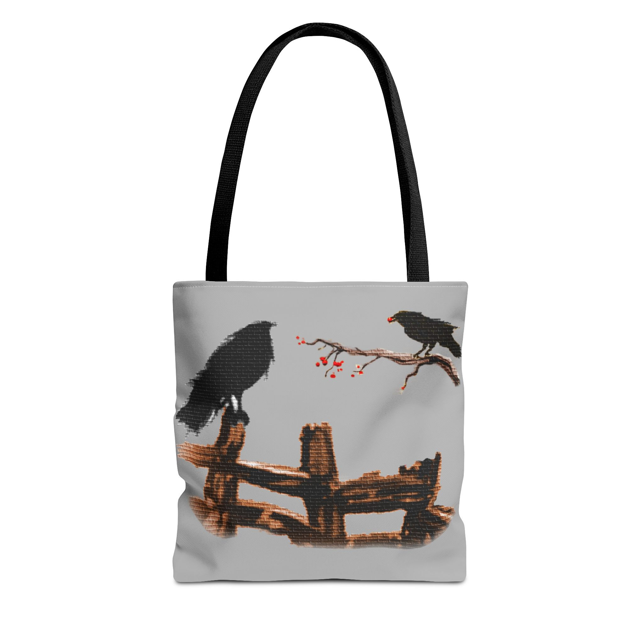 Raven Fence Tote Bag Crow Branch Berries Art Canvas Shopper Gothic Melody Lane