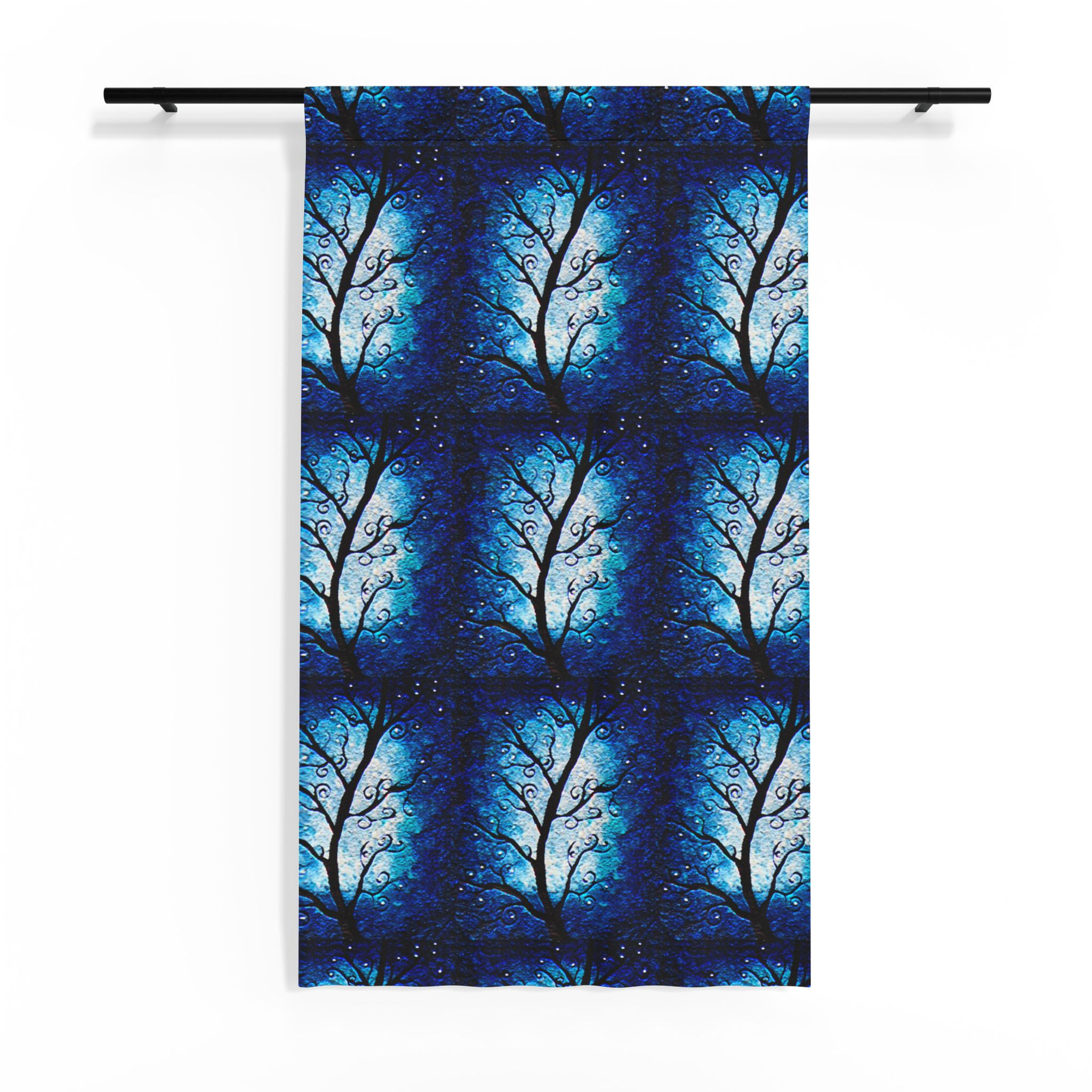 Sheer Curtain Blue Celestial Moonlit Tree Window Panel