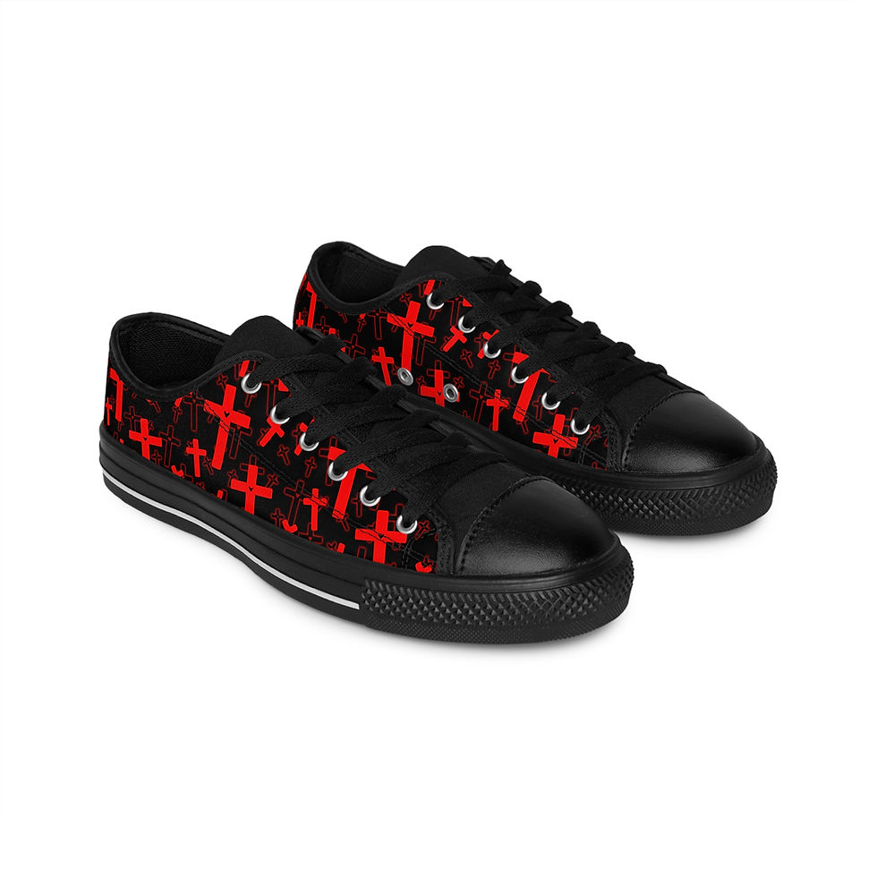 Thumbnail: Red Cross Crosses Women's Black Sneakers Goth Gothic Shoes by Melody Lane
