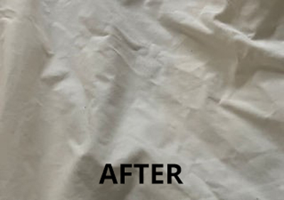 White fabric background with the word "AFTER" in black letters.