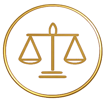 Gold scales of justice icon inside a circle