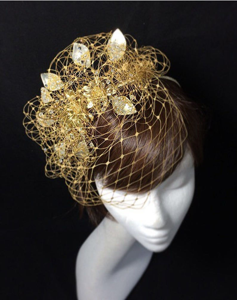 Gold veiled wedding fascinator