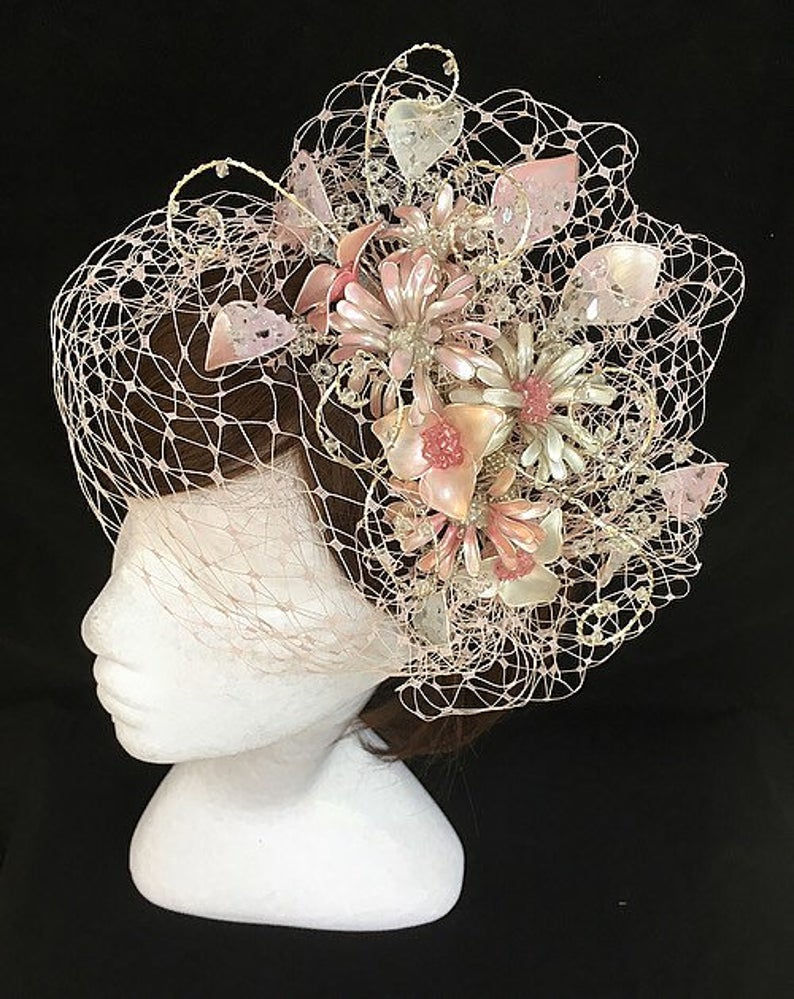 Thumbnail: Pink flower wedding headdress