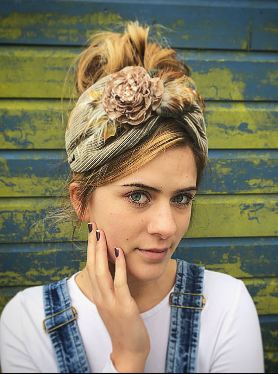 Beige deluxe fleece lined flower band