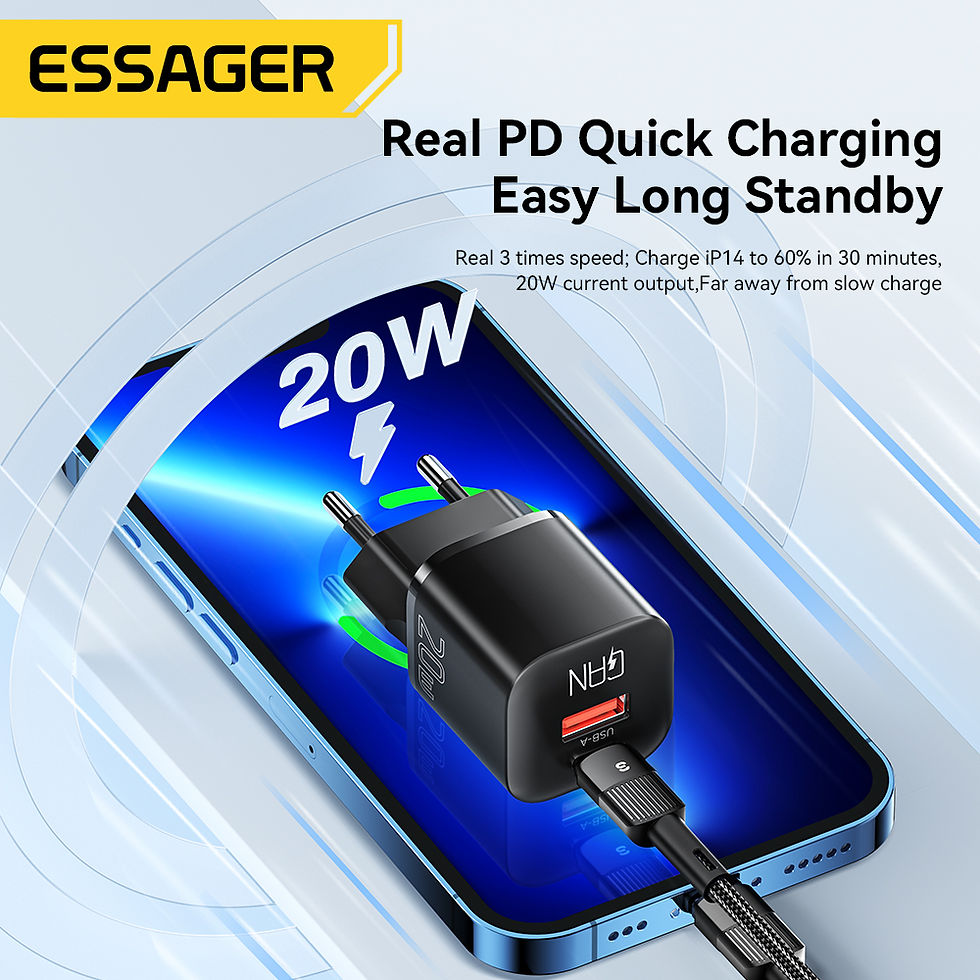 Miniatura: Carregador Essager 20W GaN USB-C — Carga Rápida PD e QC 3.0