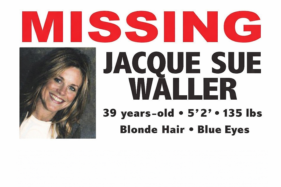 Edited missing poster for Jacque Waller featuring her photo and identifying details from the early stage of the 2011 Missouri case.