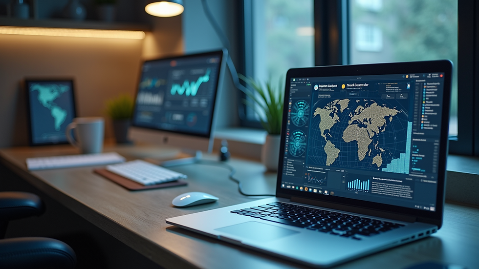 High angle view of a modern workspace with AI tools on display