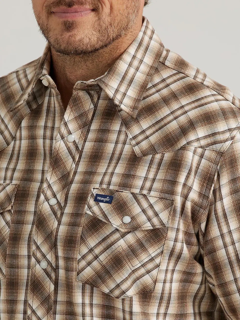Thumbnail: WRANGLER MENS ADVANCED COMFORT BROWN PLAID WORK SHIRT