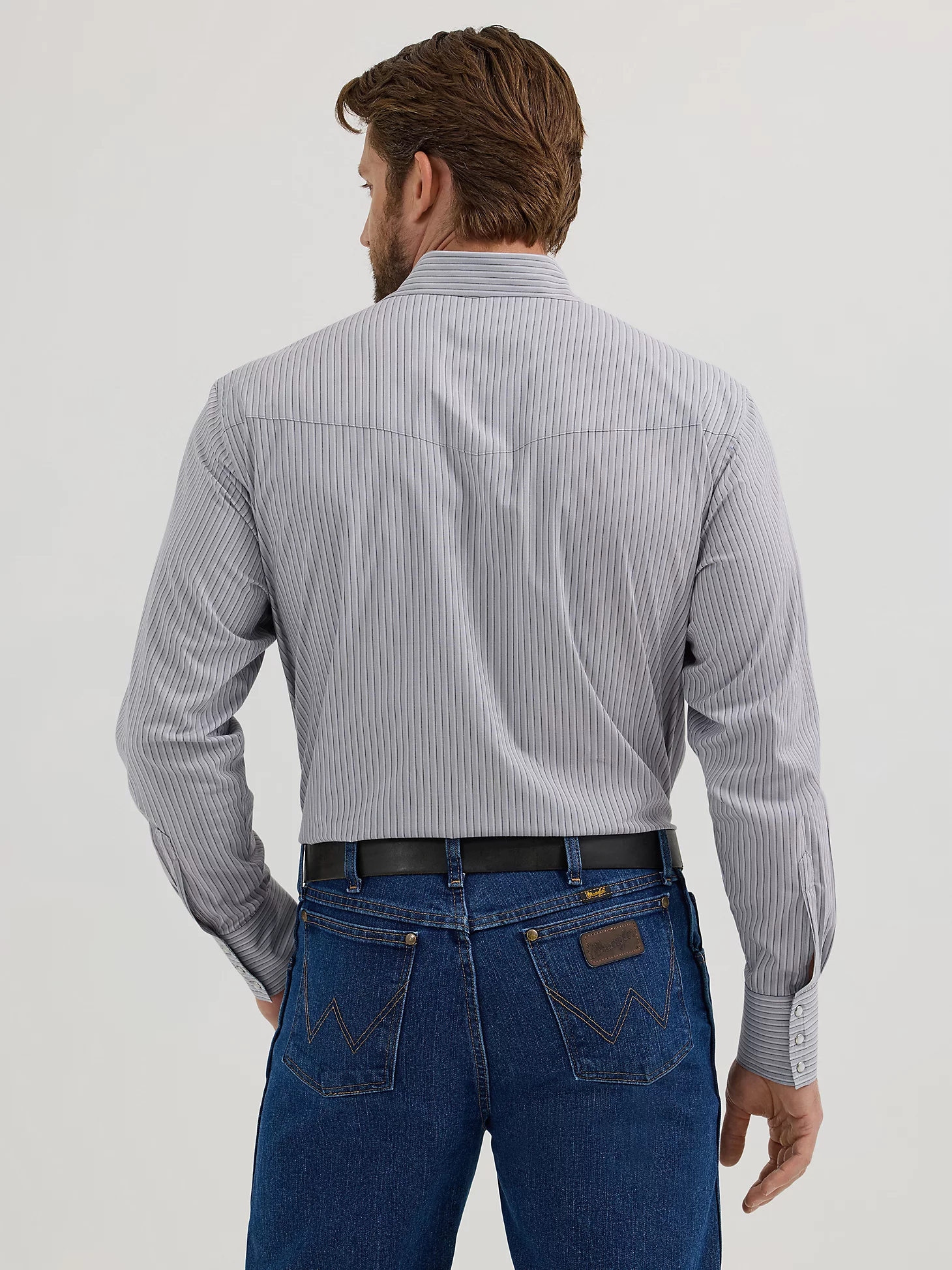 Men's Grey Long Sleeve Dark Grey Stripes Western Shirt WD-840 main image 0