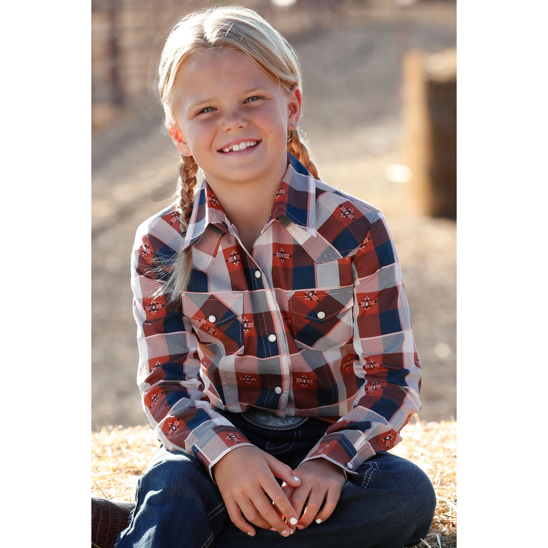 CRUEL GIRL RED/NAVY PLAID WESTERN SHIRT