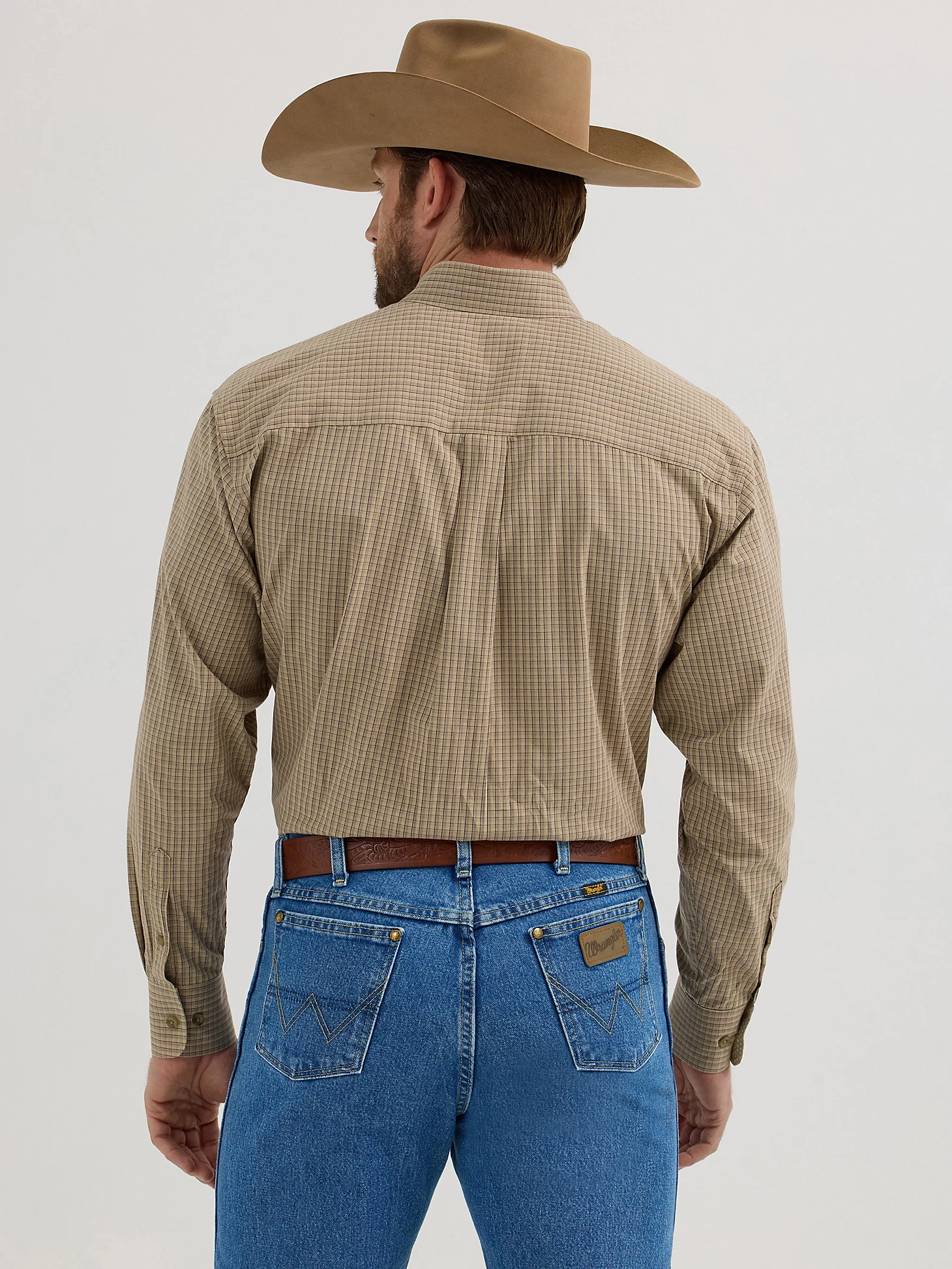 Wrangler Strait One Pocket Fawn Plaid Western Shirt The