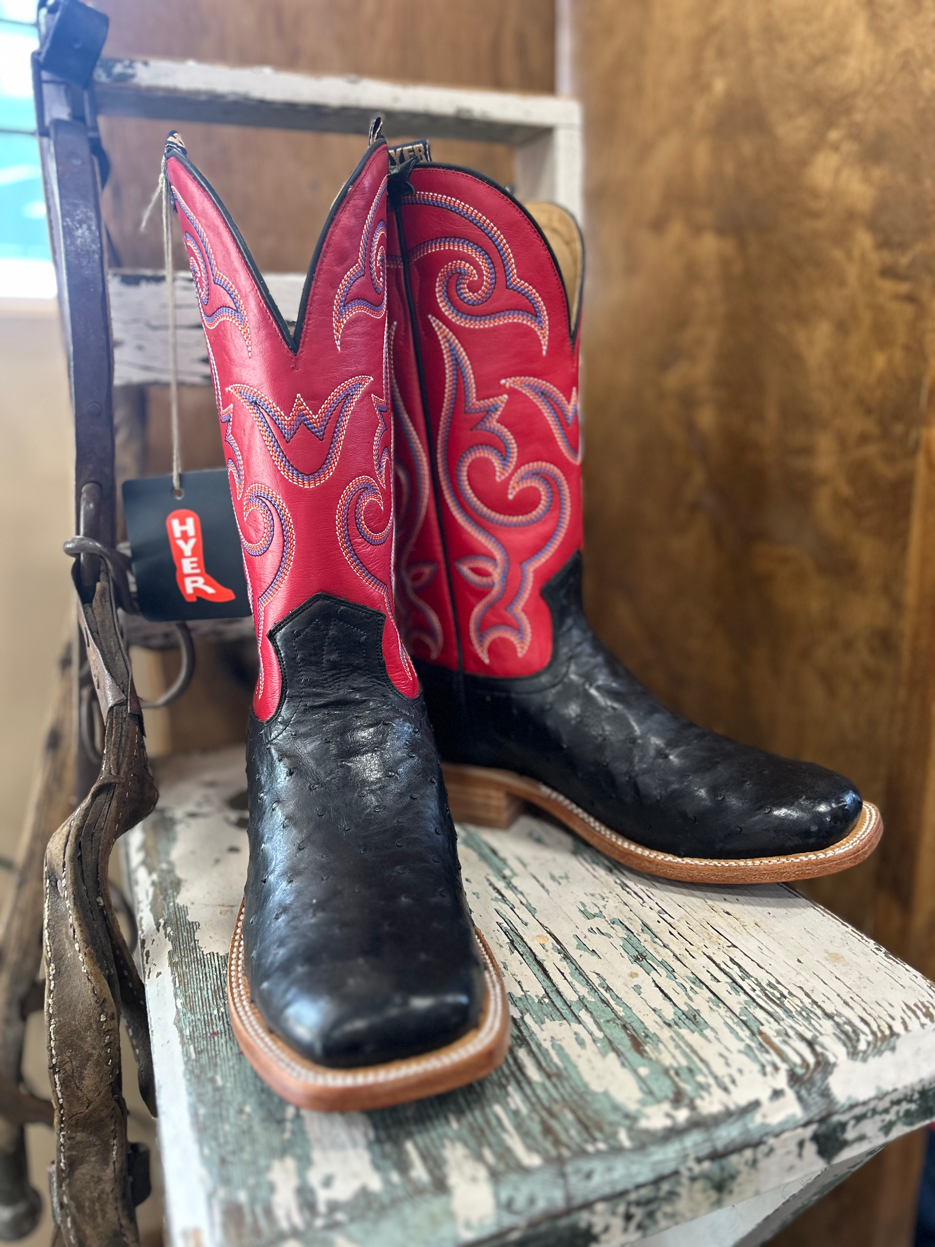 HYER MEN'S JETMORE WESTERN BOOTS - BLACK FULL-QUILL OSTRICH