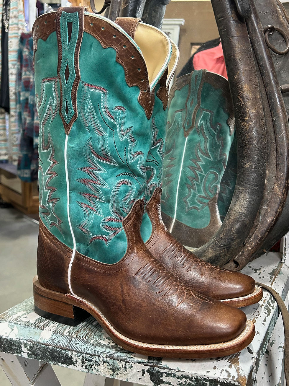 Thumbnail: BOULET 3097 LADIES TURQUOISE TOP SQUARE TOE COWBOY BOOT