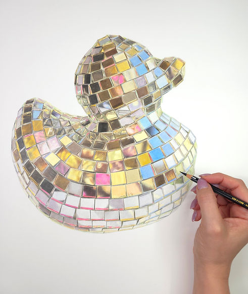 Disco Duck original drawing in coloured pencil part of the disco collection