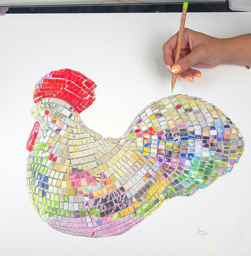 Disco Cluck original drawing in coloured pencil part of the disco collection