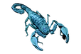 A scorpion is glowing blue in the dark_e