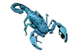 A scorpion is glowing blue in the dark_e