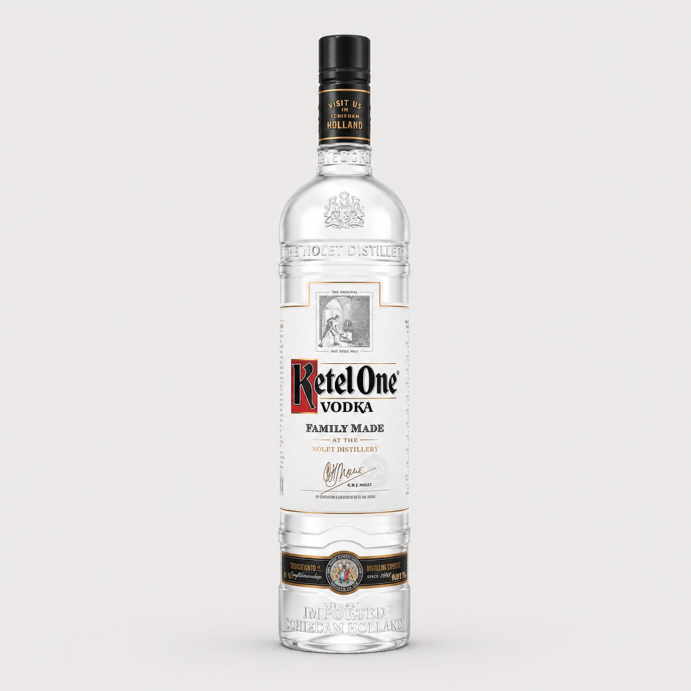 Bouteille de vodka Ketel One, family made, titrant à 40%.