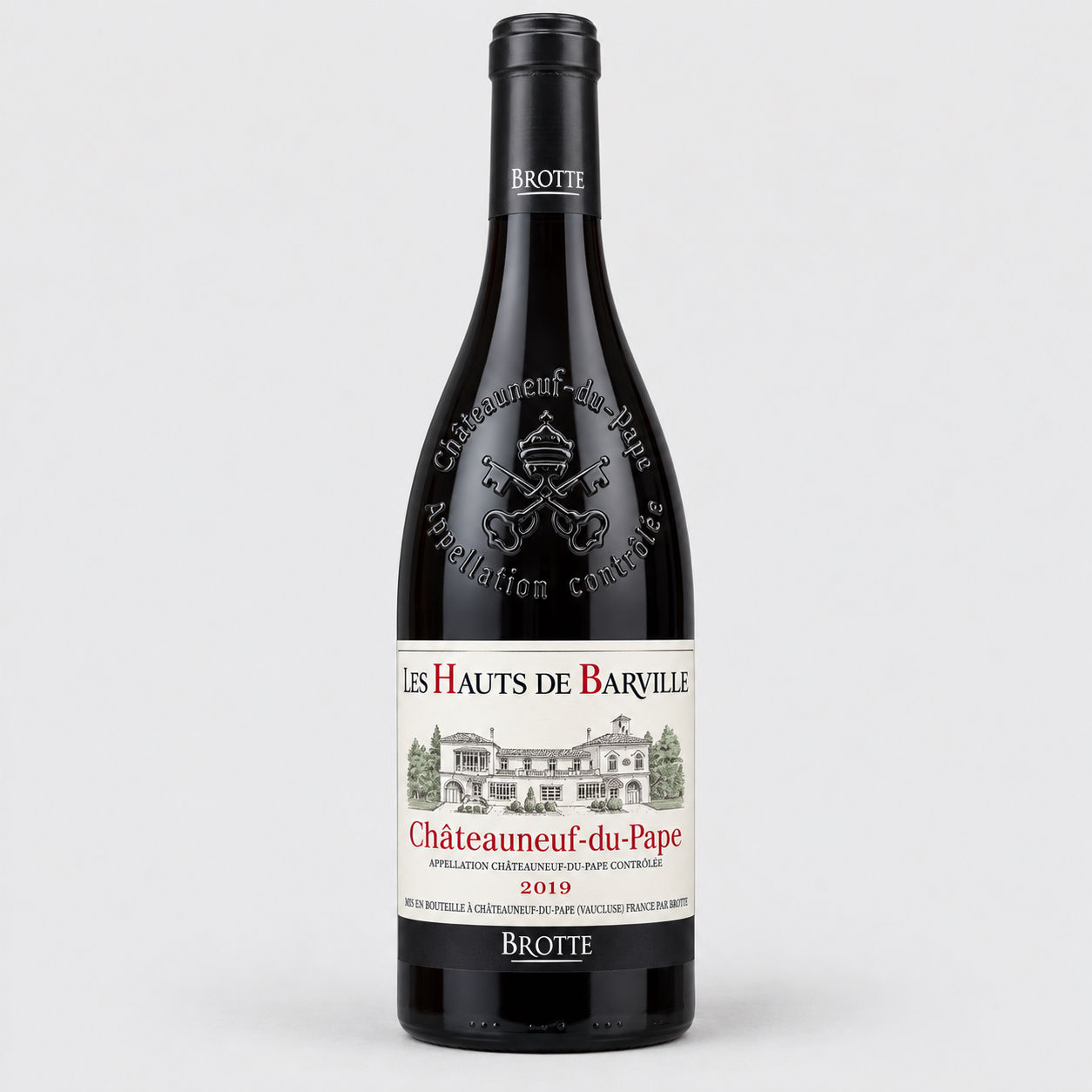 Bouteille de vin rouge Les Hauts de Barville 2019 en appellation Châteauneuf du Pape.