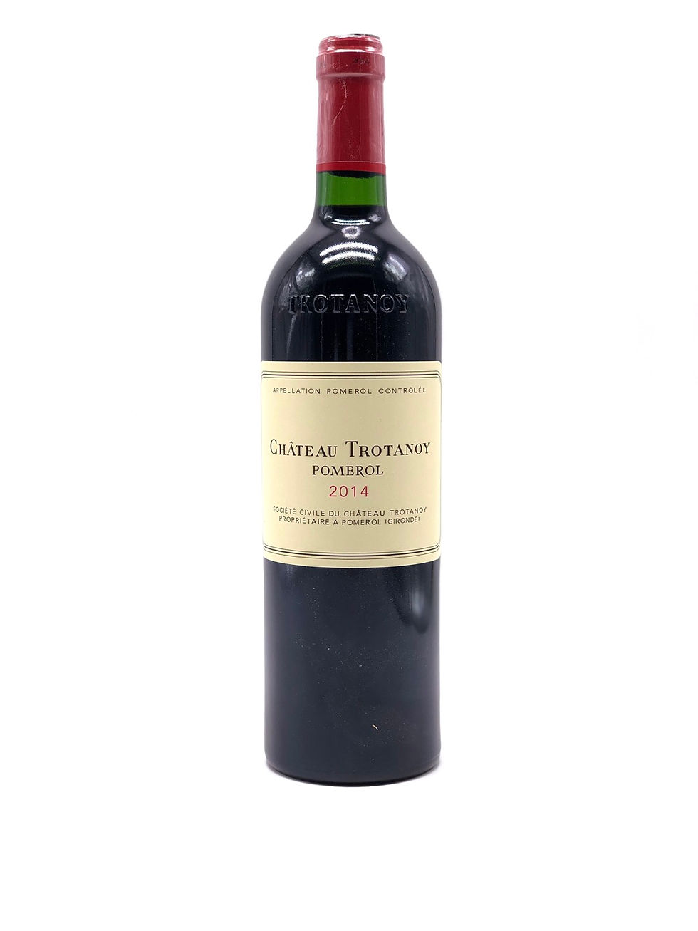 Bouteille de vin rouge du Château Trotanoy 2014 en appellation Pomerol.