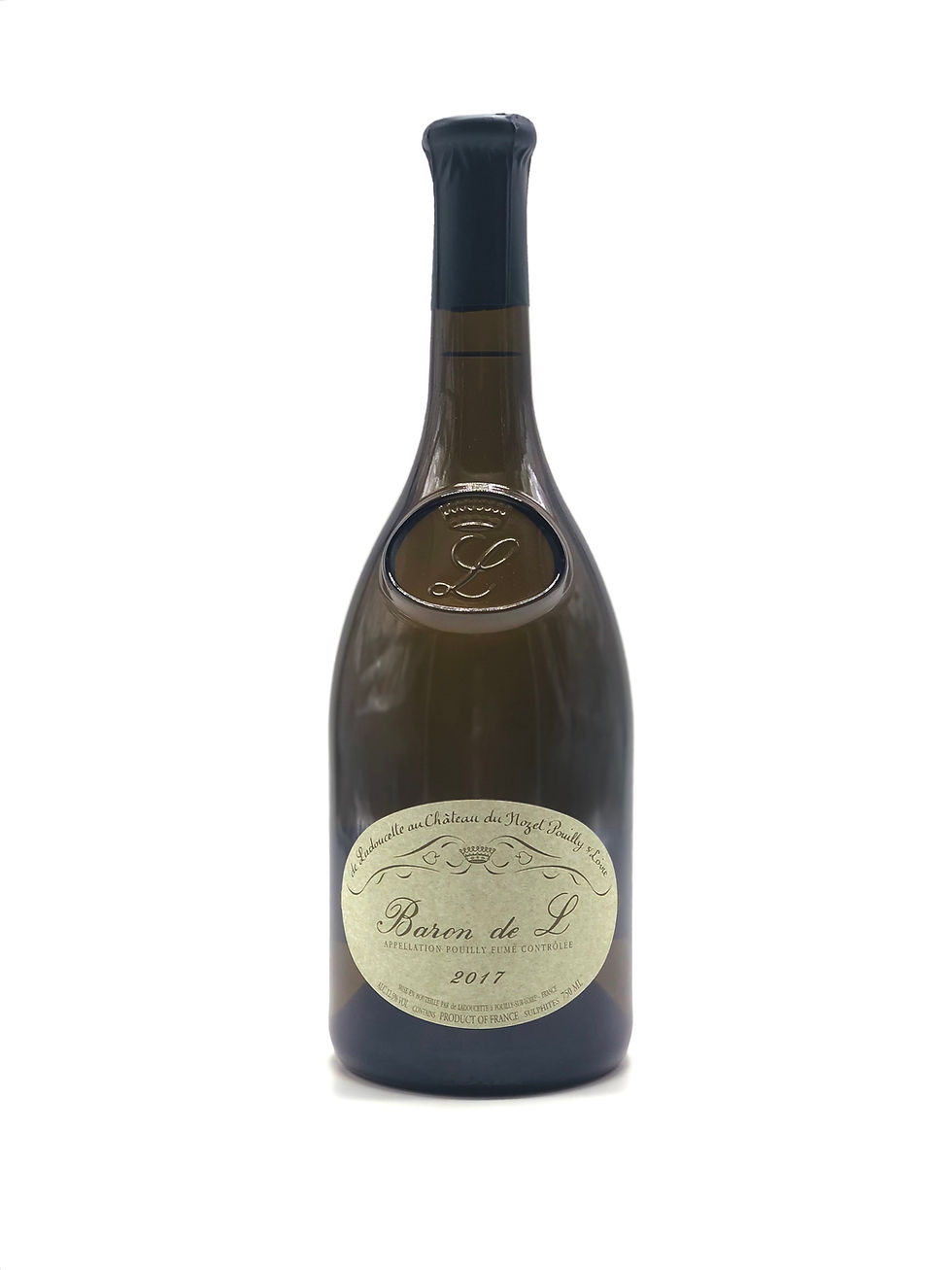 Bouteille de vin blanc du Baron de L en appellation Pouilly Fumé.