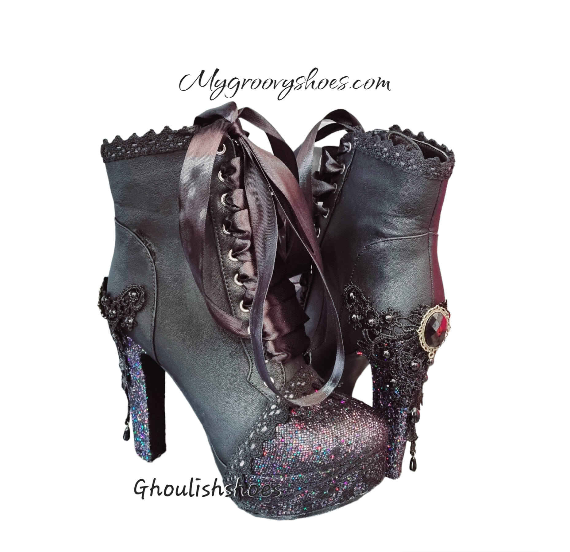 Glitter gothic lace boots