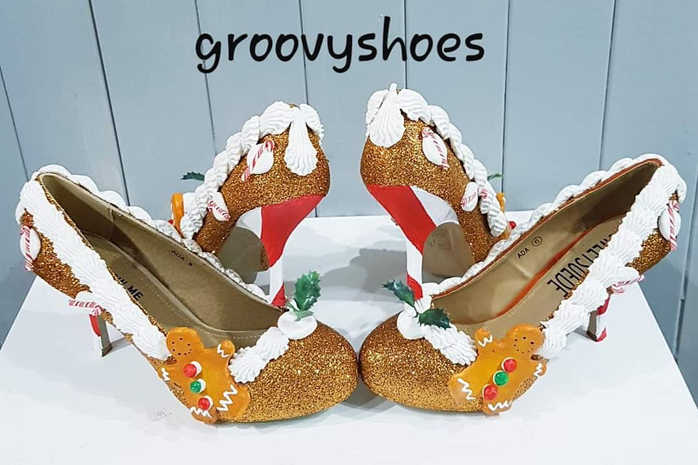 Miniatyrbild:  Gingerbread heels. Cake shoes. Christmas gift. Glitter shoes