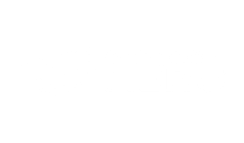 Outlook Hero logo with flying superhero cat mascot