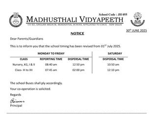 Revised School Timing