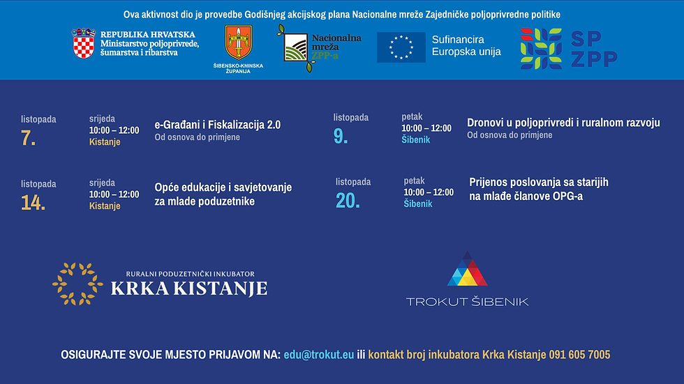 Edukacije za mlade poduzetnike i članove OPG-a na području Šibensko-kninske županije
