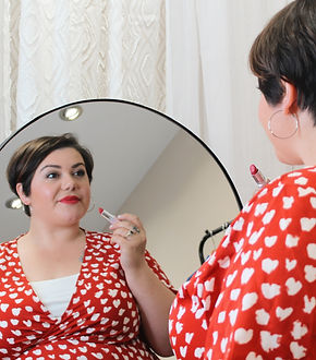 Gemma applying the Ruby Woo Lipstick from MAC