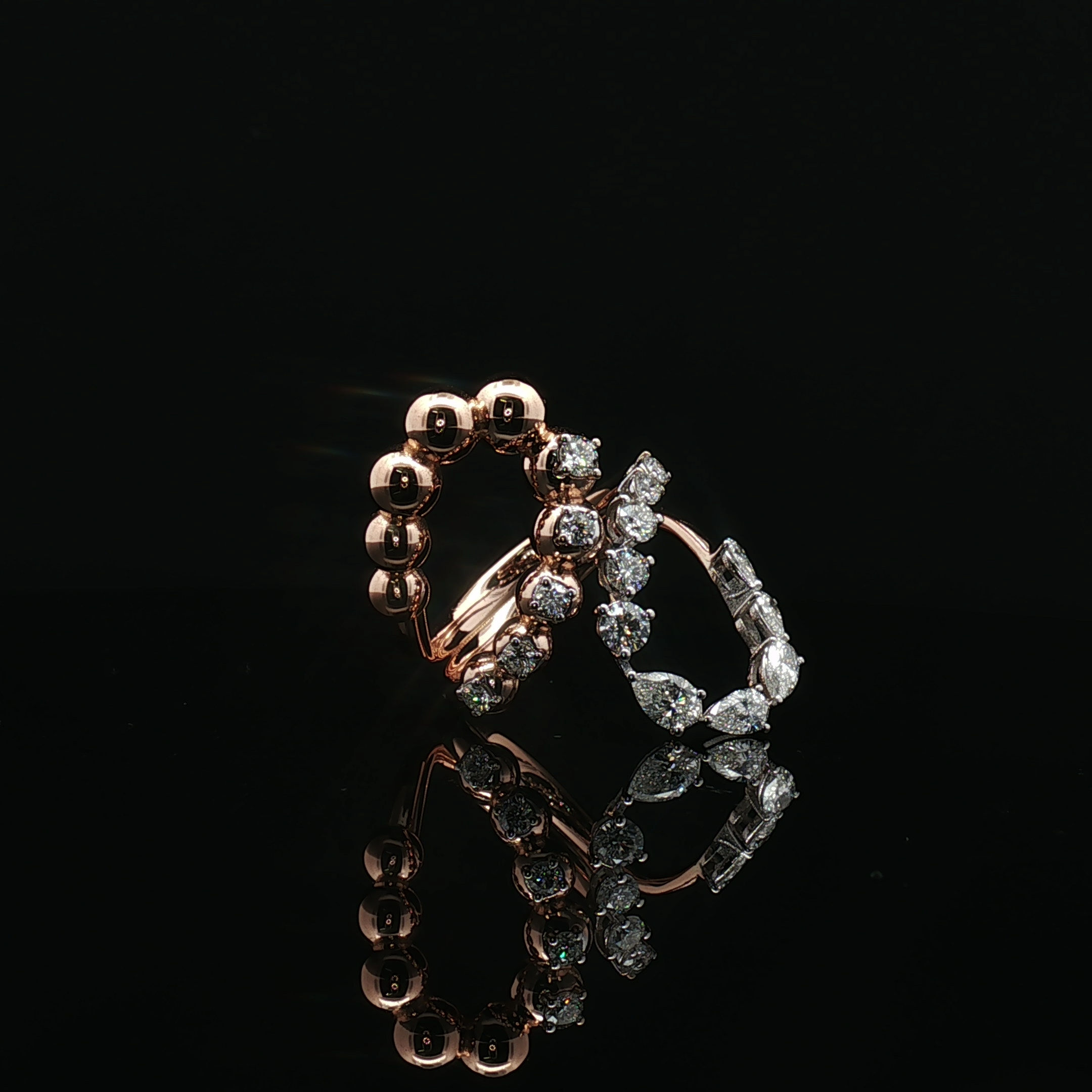 Rose Gold Pear and Brilliant Round Diamond Ring