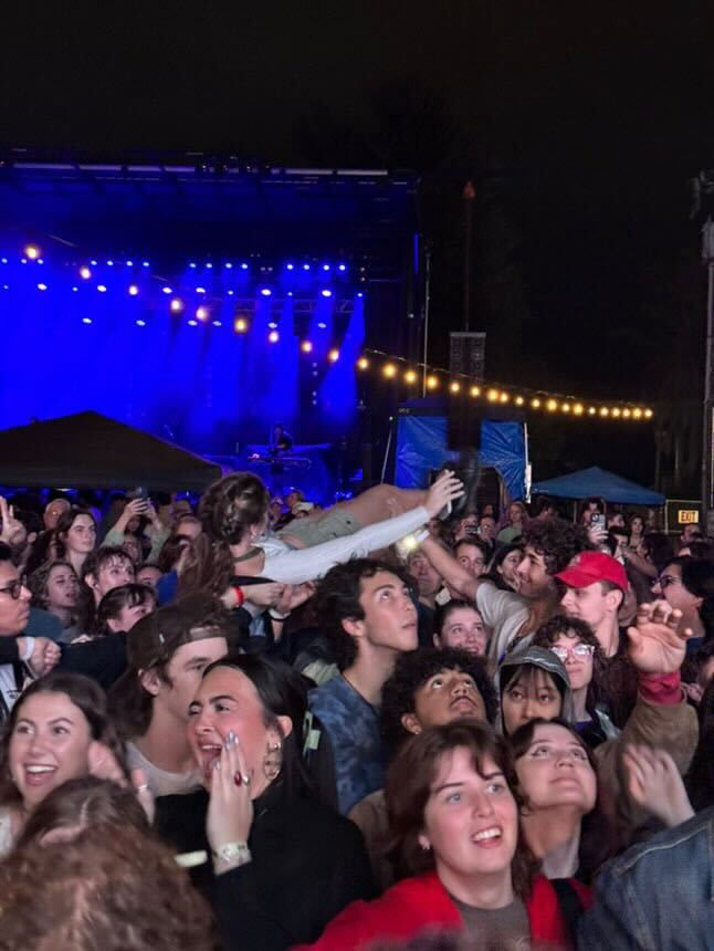 Crowdsurfing in the audience at Playground Music and Arts Festival 2025. (Dylan Crews/Tower Yearbook)