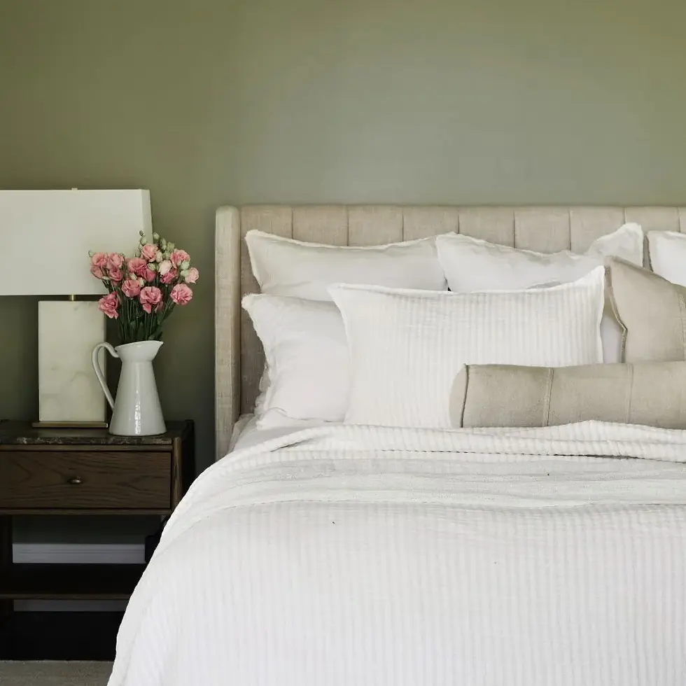 White cotton quilt set styled in a modern Australian bedroom with matching pillowcases