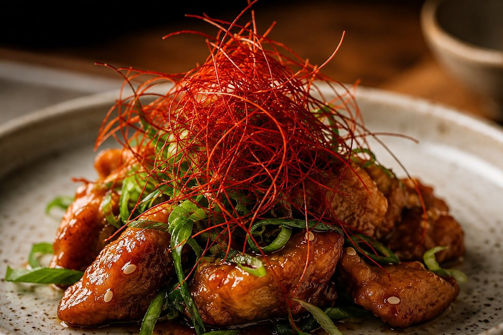 Asian Fusion Food Presentation Chilli Thread Garnish