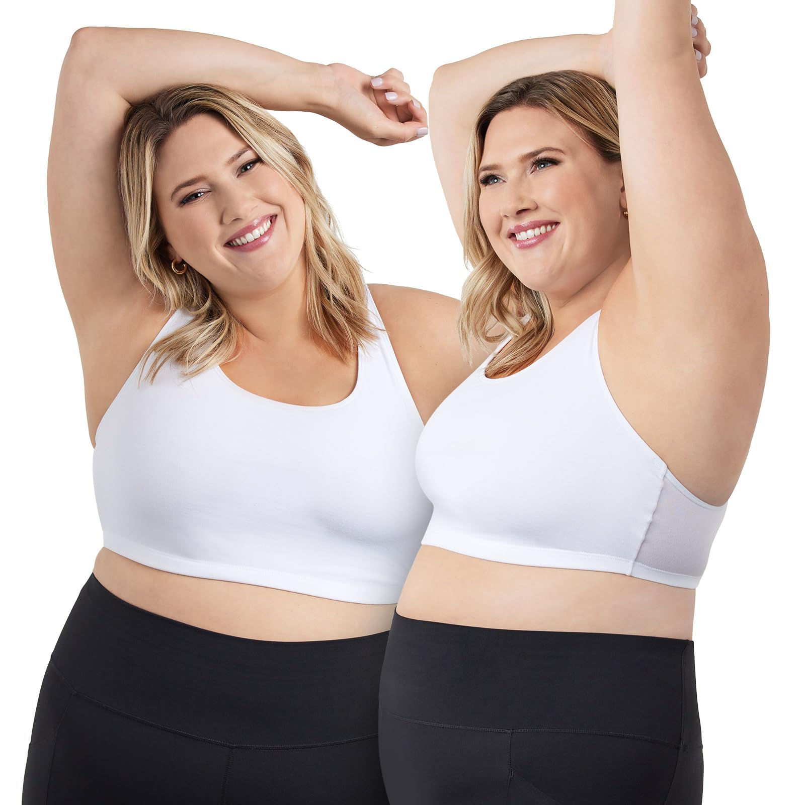 LEADING LADY Sports Bra for Women - The Serena Wirefree Sports Bra - White 2Pack