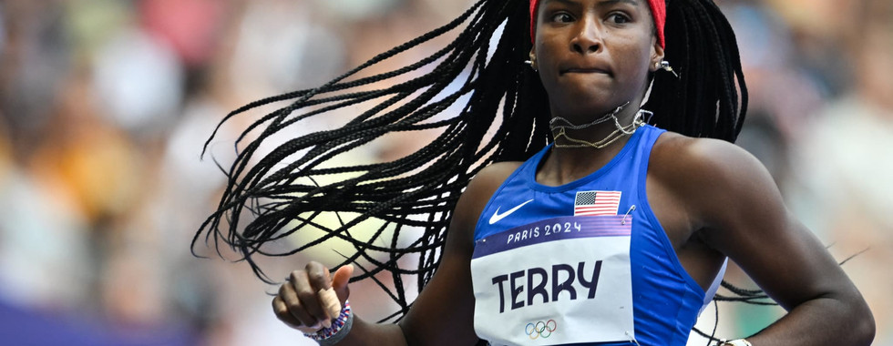 La longue chevelure tressée de la sprinteuse américaine Twanisha Terry, cinquième de la finale du 100m @twanishaterry